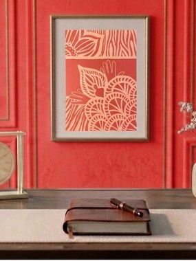 Painting by Khephra Elegant Coral and Cream Wall Art 5x7 inches